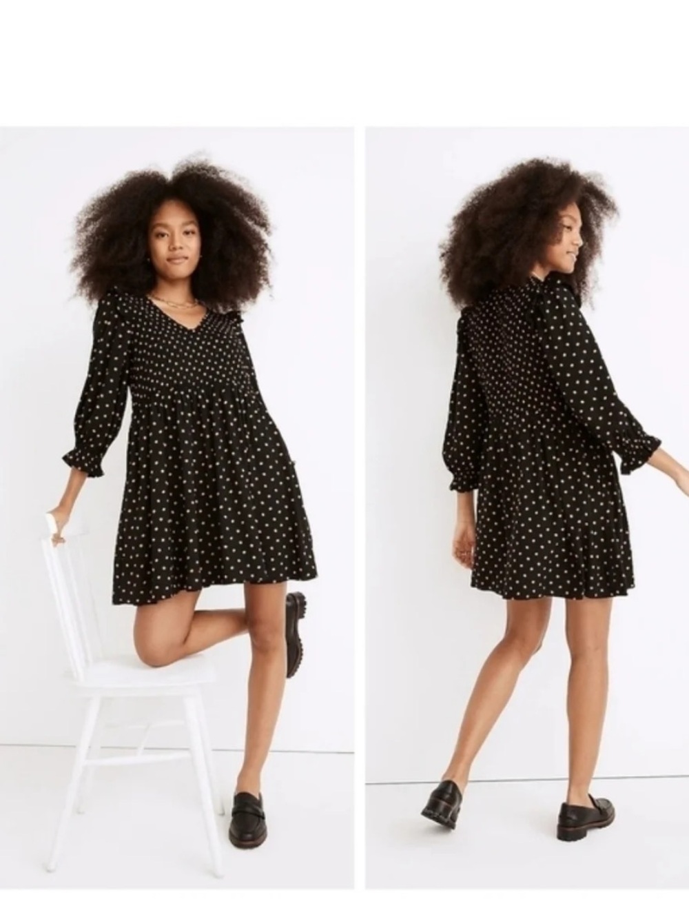 MADEWELL Lucie V-neck Smocked Polka Dot Dress  Sz XS